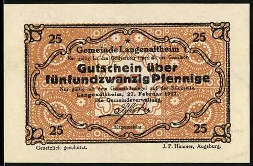 Notgeld Langenaltheim 1917, 25 Pfennig, Ornamente