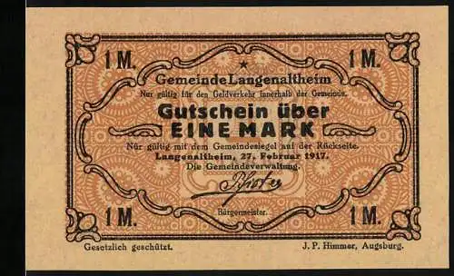 Notgeld Langenaltheim 1917, 1 Mark, Ornamente