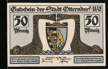 Notgeld Otterndorf a. E. 1920, 50 Pfennig, Wappen und Innenhafen