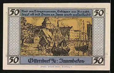Notgeld Otterndorf a. E. 1920, 50 Pfennig, Wappen und Innenhafen