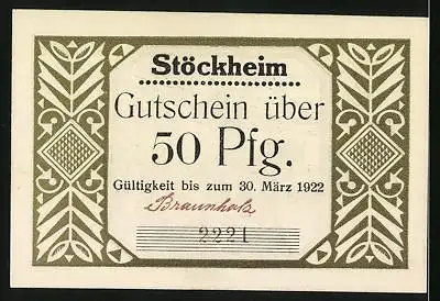 Notgeld Stöckheim 1922, 50 Pfennig, Reiter führt eine Gruppe Bewaffneter an