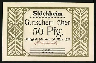 Notgeld Stöckheim, 50 Pfennig, drei Soldaten mit ihren Musketen