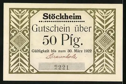 Notgeld Stöckheim, 50 Pfennig, Lanzenträger beschützen Pferdewagen