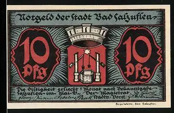 Notgeld Bad Salzuflen 1921, 10 Pfennig, Leopold-Sprudel, Stadtwappen