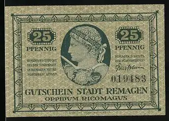 Notgeld Remagen 1921, 25 Pfennig, Partie am Römertor