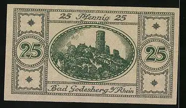 Notgeld Bad Godesberg am Rhein 1920, 25 Pfennig, Blick zur Burg