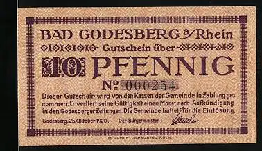 Notgeld Bad Godesberg am Rhein 1920, 10 Pfennig, Sonnenaufgang