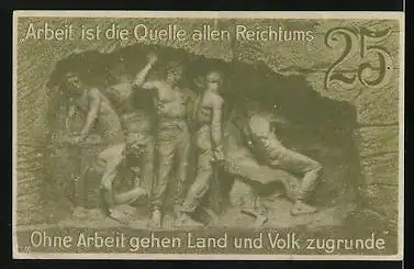 Notgeld Waldenburg in Schlesien 1920, 25 Pfennig, Alter Baum, Arbeiter in Stein