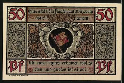 Notgeld Würzburg, 50 Pfennig, Meister Dill, Wappen