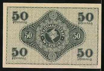 Notgeld Würzburg 1919, 50 Pfennig, Festung Marienberg und Wappen