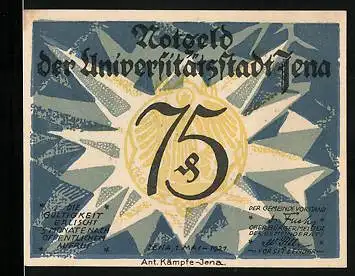 Notgeld Jena 1921, 75 Pfennig, Portrait von Ernst Haeckel, Totenkopf