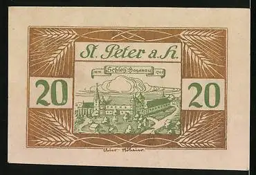 Notgeld St. Peter am Hart 1920, 20 Heller, Schloss Hagenau um 1700