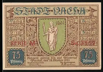 Notgeld Vacha 1921, 75 Pfennig, Wappen, Sachsenheim