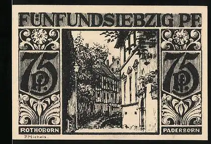 Notgeld Paderborn 1921, 75 Pfennig, Am Rothoborn, Wasserholer am Brunnen