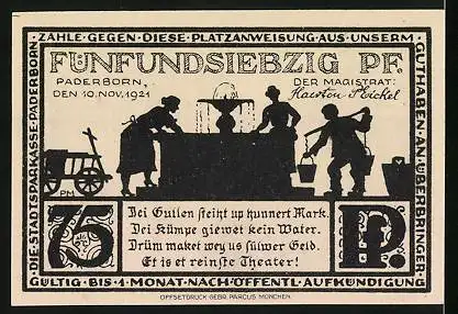 Notgeld Paderborn 1921, 75 Pfennig, Am Rothoborn, Wasserholer am Brunnen