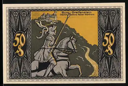 Notgeld Bad Blankenburg /Thür. 1921, 50 Pfennig, Burg Greifenstein, Die deutschen Fürsten stehen zu Kaiser Günther