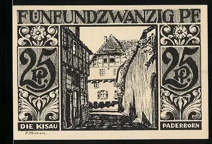 Notgeld Paderborn 1921, 25 Pfennig, Die Kisau und Ortsansicht