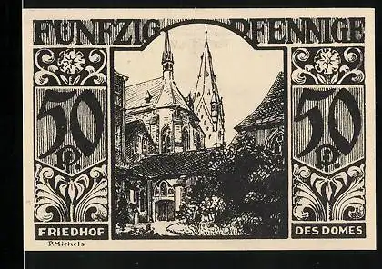 Notgeld Paderborn 1921, 50 Pfennig, Friedhof des Domes, Diebe am Domschatz