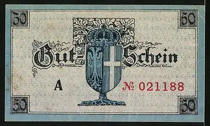 Notgeld Neuss 1919, 50 Pfennig, Rathaus, Wappen