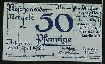 Notgeld Nöschenrode 1921, 50 Pfennig, Frau mit Ziege als Scherenschnitt