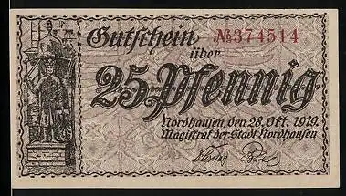 Notgeld Nordhausen 1919, 25 Pfennig, Der Roland