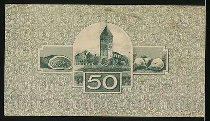 Notgeld Niederlahnstein 1917, 50 Pfennig, Wappen und Dampfschiff, Kirche