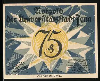 Notgeld Jena 1921, 75 Pfennig, Schiller und Goethe in Jena