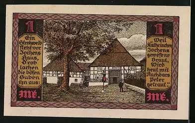 Notgeld Drenke 1921, 1 Mark, Elisenhöhe und Strohweib vor Jochens Haus