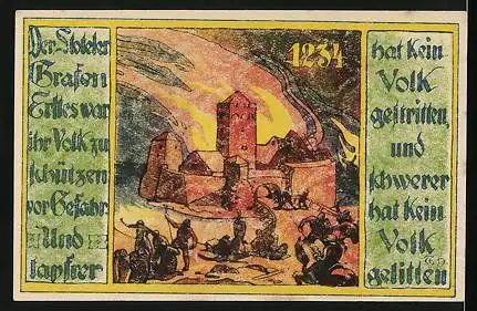 Notgeld Stotel 1921, 25 Pfennig, Hermann Allmers auf der Bank in seinem Garten 1894, Bürgerkrieg