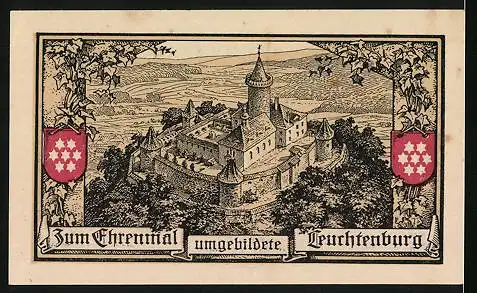 Notgeld Kahla S. A. 1921, 50 Pfennig, Zum Ehrenmal umgebildete Leuchtenburg