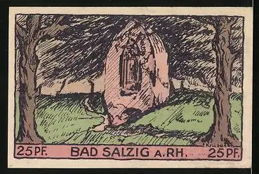Notgeld Bad Salzig a. Rh. 1921, 25 Pfennig, Frau an sprudelnder Quelle und Ave Maria-Stein