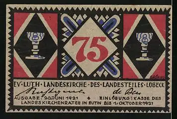 Notgeld Lübeck 1921, 75 Pfennig, Münzen für den Kaiser, Kelche
