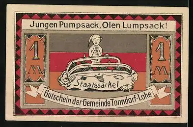 Notgeld Tonndorf-Lohe 1921, 1 Mark, Eulen uns Staatssäckel