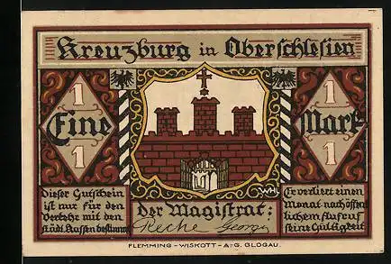 Notgeld Kreuzburg in Oberschlesien, 1 Mark, Wappen und die 12 Apostel