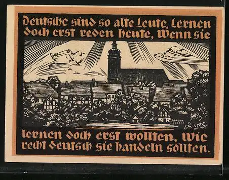 Notgeld Genthin 1921, 5 Mark, Heiligenbild und Teilansicht der Stadt