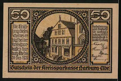 Notgeld Harburg /Elbe 1921, 50 Pfennig, Fischer am Segelboot, Kreissparkasse