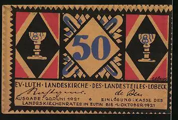 Notgeld Eutin 1921, 50 Pfennig, Münzen für den Kaiser, Kelche