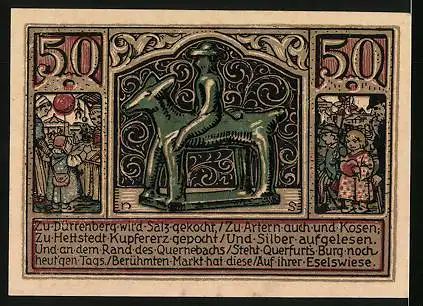 Notgeld Querfurt 1921, 50 Pfennig, Heiligenbild, Kinder auf dem Jahrmarkt