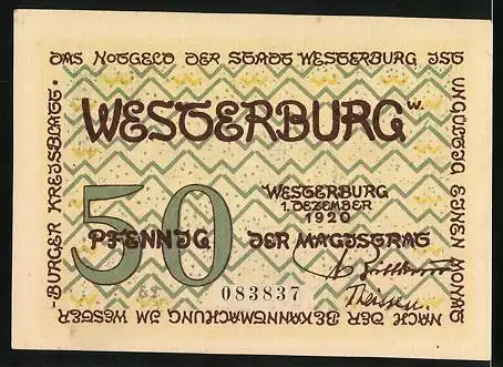 Notgeld Westerburg 1920, 50 Pfennig, Schloss mit Wappen
