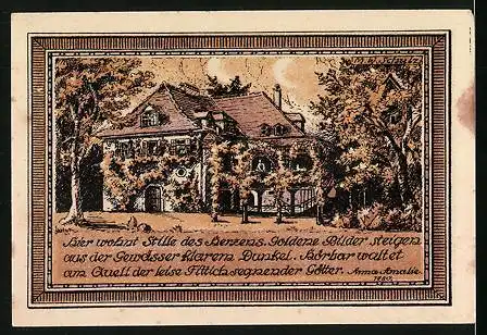 Notgeld Tiefurt 1921, 25 Pfennig, Silhouette von Herzogin Anna Amalie, Wohnhaus