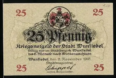 Notgeld Wunsiedel 1918, 25 Pfennig, Wappen, Koppetentor