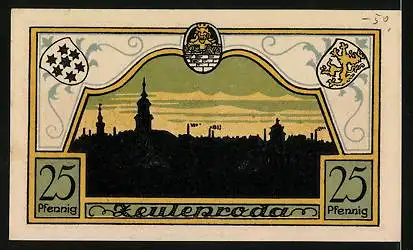 Notgeld Zeulenroda 1921, 25 Pfennig, Wappen, Stadtansicht