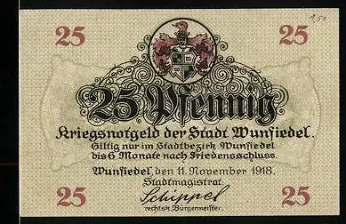 Notgeld Wunsiedel 1918, 25 Pfennig, Wappen, Koppetentor