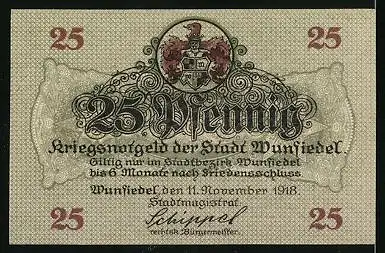 Notgeld Wunsiedel 1918, 25 Pfennig, Koppetentor, Wappen