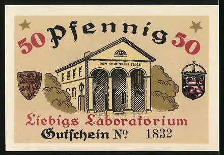 Notgeld Giessen 1921, 50 Pfennig, Alter chemischer Ofen Liebigs, Liebigs Laboratorium