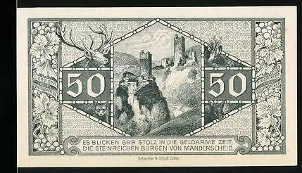 Notgeld Wittlich 1919, 50 Pfennig, Burgen von Manderscheid, Wappen