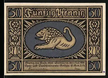 Notgeld Soltau 1918, 50 Pfennig, Sonnenaufgang über den Ort