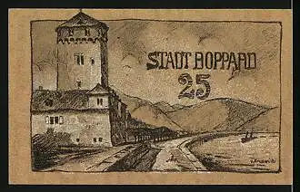 Notgeld Boppard 1920, 25 Pfennig, Wappen und Ortspartie