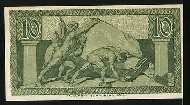 Notgeld Bonn 1920, 10 Pfennig, Männer bewegen einen grossen Fels