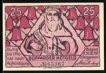Notgeld Boppard 1921, 25 Pfennig, Bruder Michel, Mönch beim Glocken läuten